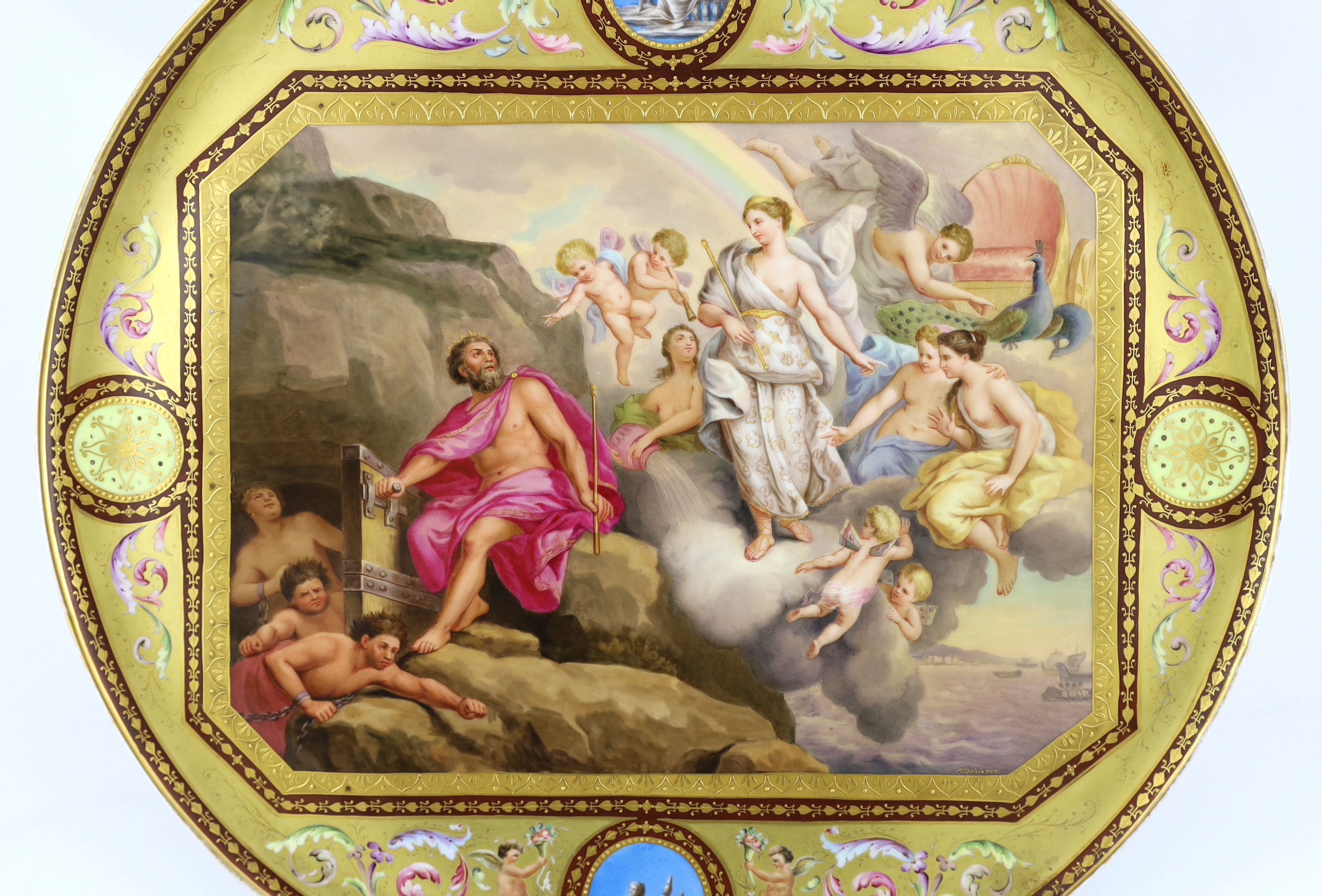 A Vienna style ‘Juno und Aeolus’ circular tray, c.1900